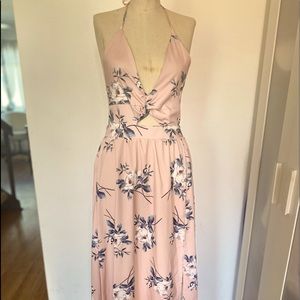Maxi dress backless color rose with flowers